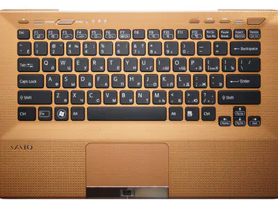 Клавиатура для ноутбука Sony Vaio VPC-SB4V9R/S чёрная, верхняя панель в сборе (золотая)