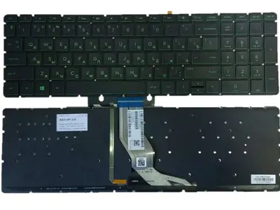 Клавиатура для ноутбука HP Envy 15-AQ чёрная, зеленые кнопки, с подсветкой