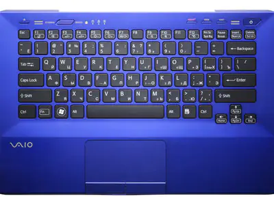Клавиатура для ноутбука Sony Vaio VPC-SB4M1R/P чёрная, верхняя панель в сборе (синяя)