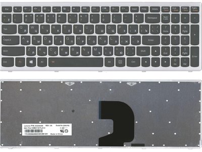Клавиатура для ноутбука Lenovo IdeaPad Z500 чёрная, рамка серебряная