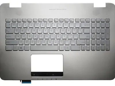 Клавиатура для ноутбука Asus G551J чёрная, с подсветкой, верхняя панель в сборе (серебряная)