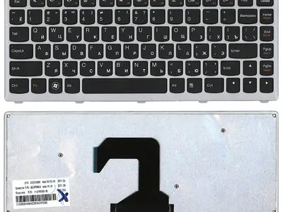 Клавиатура для ноутбука Lenovo IdeaPad U410 чёрная, рамка серебряная