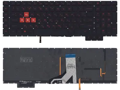 Клавиатура для ноутбука HP Omen 17-AN000 чёрная, красные кнопки, с подсветкой