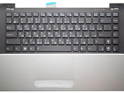 Клавиатура для ноутбука Asus UX30 чёрная, верхняя панель в сборе (серебряная)
