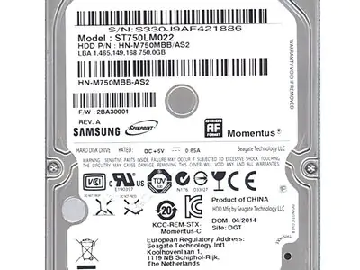 Жесткий диск HDD, 2.5", 750 Гб, SATA II, Samsung, Momentus, 8 Мб, 5400 rpm