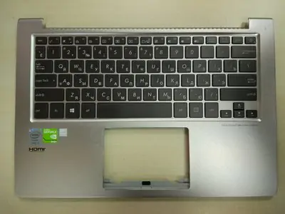 Клавиатура для ноутбука Asus UX303L, UX303LA серебряная, с подсветкой, верхняя панель в сборе. (с разбора)