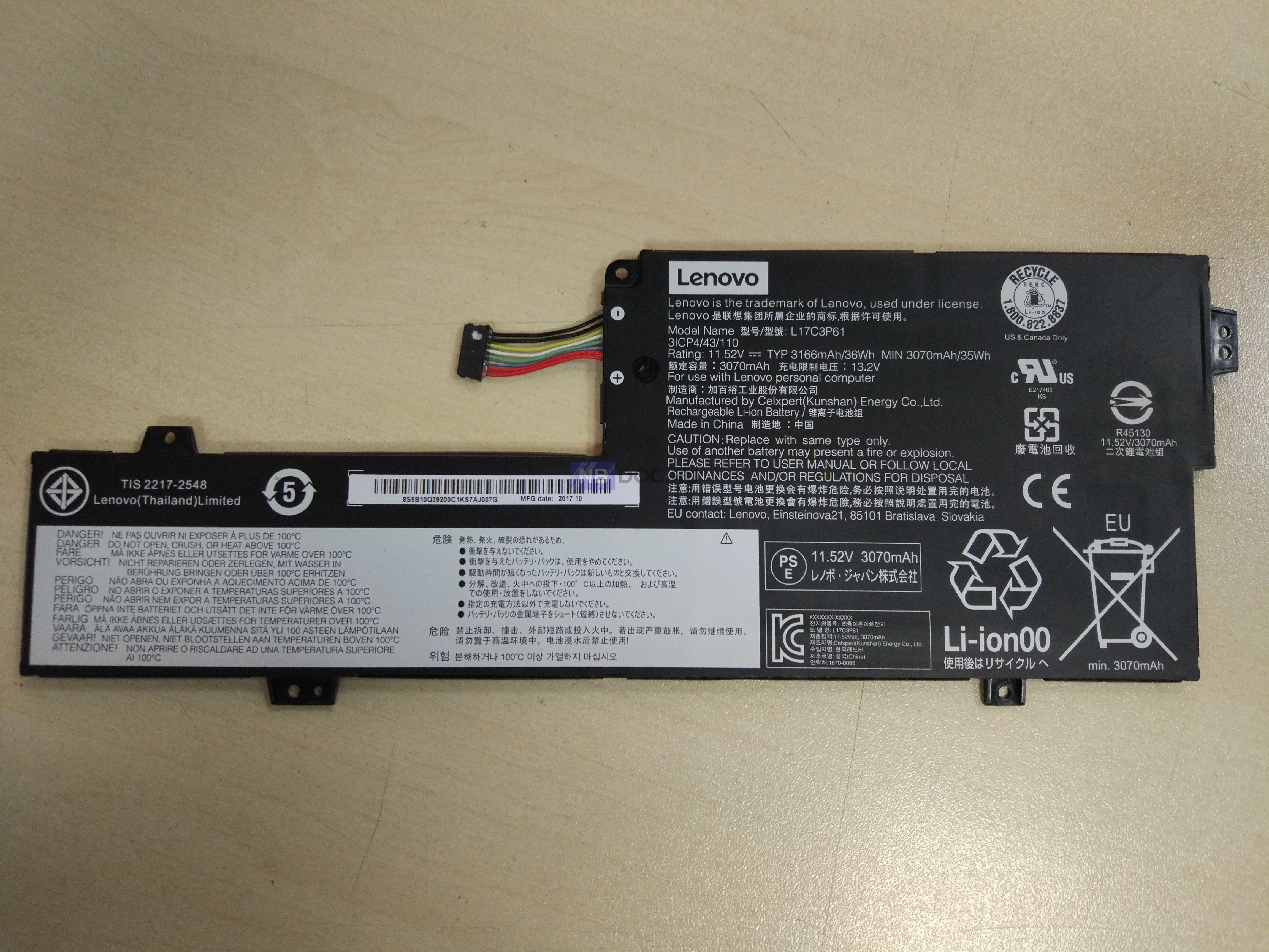 Аккумулятор для ноутбука Lenovo l17l3p61 ver.2 (крепления) Original quality  купить в Москве по цене 2 550 ₽ - NBDOC