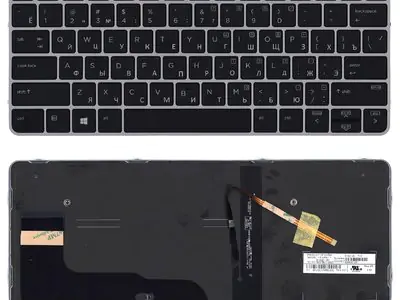 Клавиатура для ноутбука HP EliteBook 820 G3 черная, рамка серебряная, с подсветкой