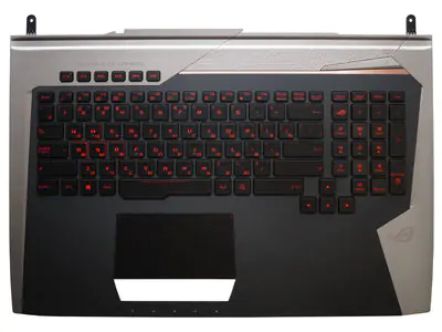 Клавиатура для ноутбука Asus ROG G752, G752VL, G752VS черная, с подсветкой, верхняя панель в сборе (черно-серая)