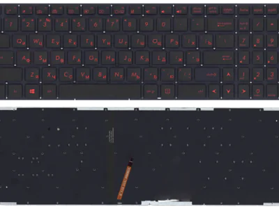 Клавиатура для ноутбука Asus FX502, FX502V, FX502VM, FX502VD, GL502, GL502V, GL502VM, GL502VS, GL502VT, GL502VY чёрная, кнопки красные, с подсветкой