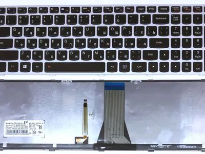 Клавиатура для ноутбука Lenovo IdeaPad G50-70 чёрная, рамка серебряная, с подсветкой