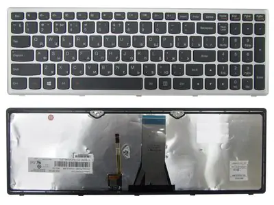 Клавиатура для ноутбука Lenovo IdeaPad G505S чёрная, рамка серебряная, с подсветкой