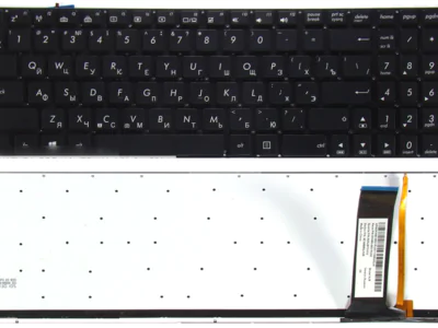 Клавиатура для ноутбука Asus N56V чёрная, без рамки, с подсветкой