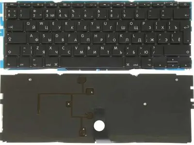 Клавиатура для ноутбука Apple MacBook A1465 чёрная, большой Enter, с подсветкой