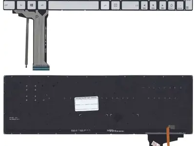 Клавиатура для ноутбука Asus N752VX серебряная, без рамки, с подсветкой