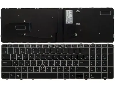 Клавиатура для ноутбука HP EliteBook 755 G3 с трекпоинтом, чёрная, с серебряной рамкой